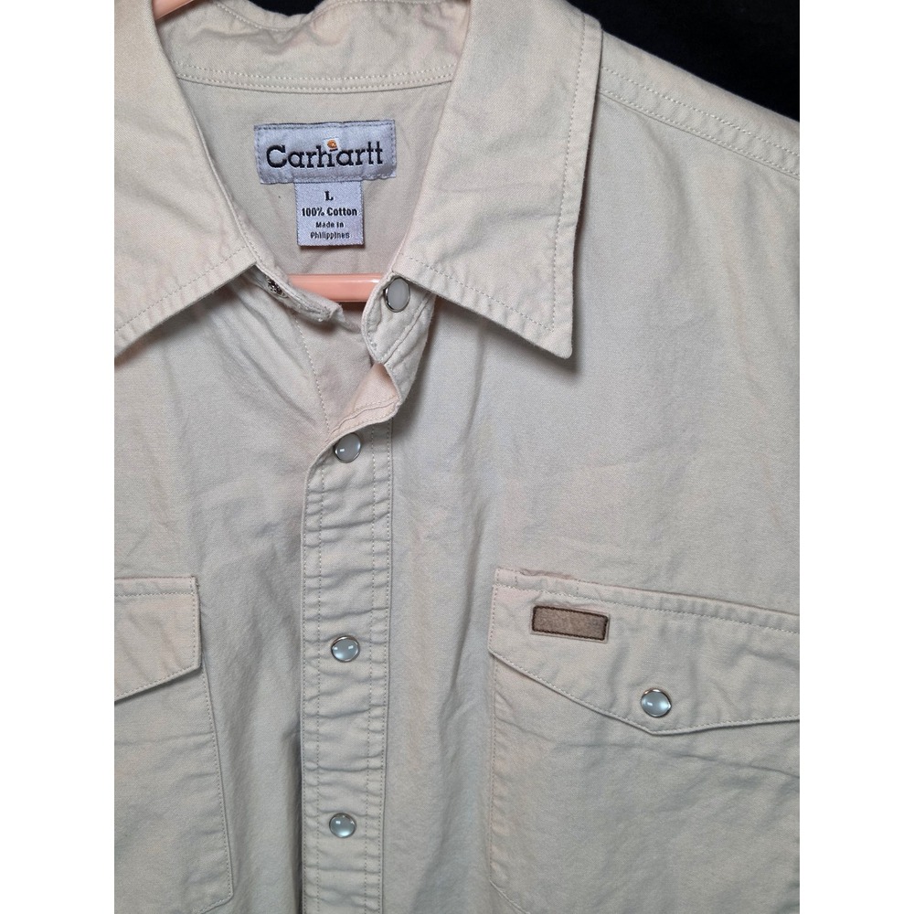 Carhartt Vintage Men's Tan Cotton SS Western Pearl Snap Work Shirt ‎ Large